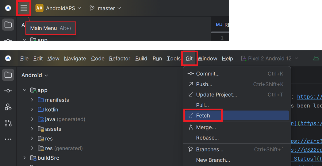 Android Studio 菜单 - Git - Fetch