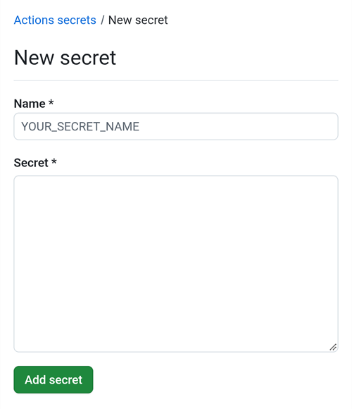 GitHub New secret 表单