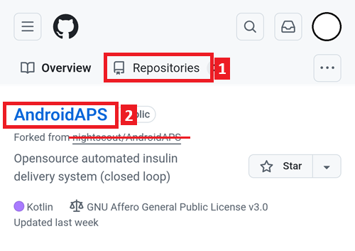 选择 AndroidAPS 仓库